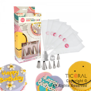 SET DECORACION VINTAGE DE CAKES (14 PIEZAS) PICOS MANGAS Y CUPLAS x 1